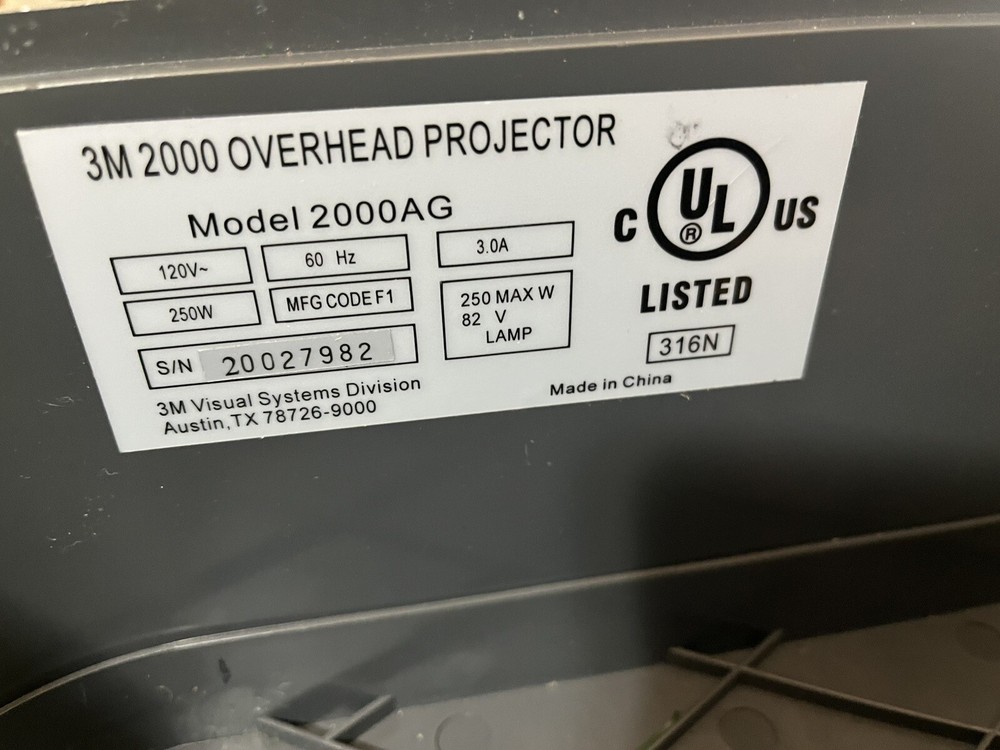 3M Model 2000AG Overhead Projector Briefcase Portable Tested Works