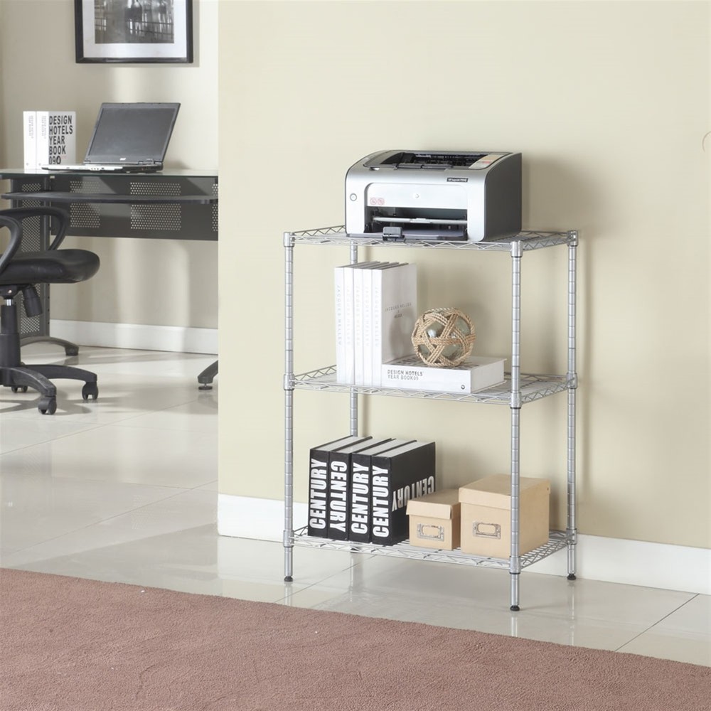Concise 3Layers Carbon Steel & PP Storage Rack Silver Bottom Adjusting Anti-rust