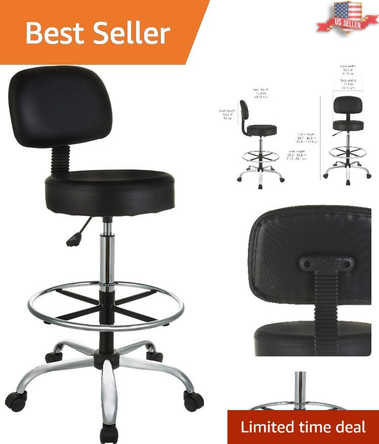 Stylish Black Drafting Spa Stool with Chrome Base - Perfect for Home or Office