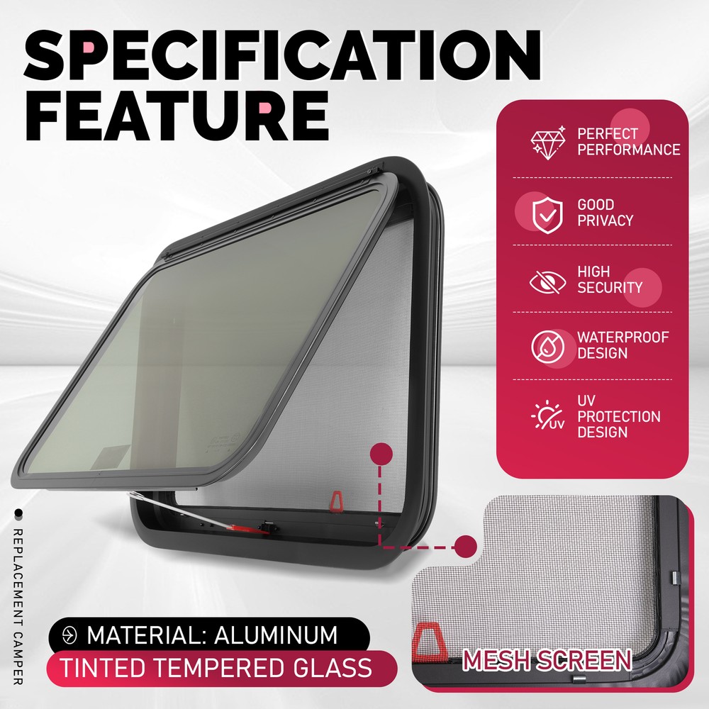 30"x20" For RV Camper Window Emergency Push Out Tinted Glass Exit Window w/Trim