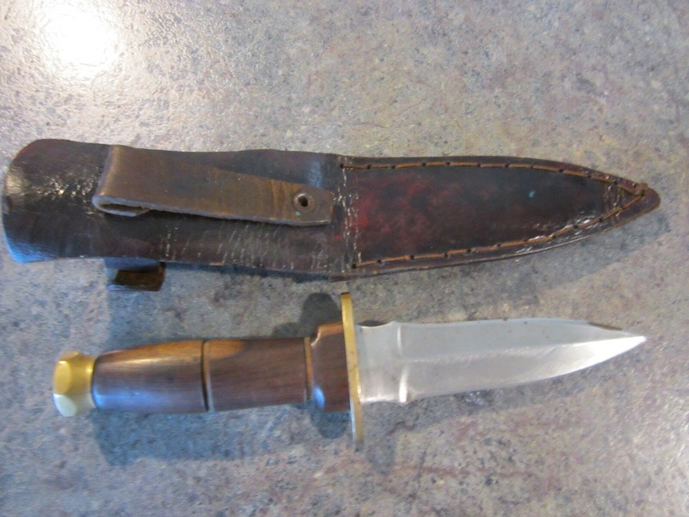Custom 7 3/4" Fixed blade Dagger spear point knife in custom leather Sheath EUC