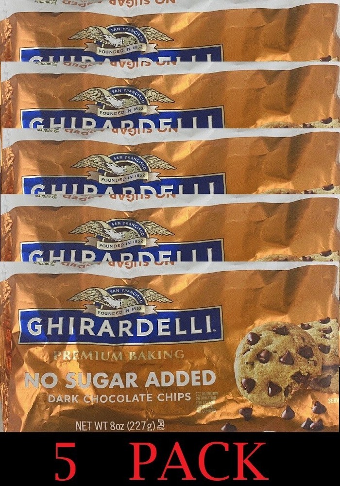 GHIRARDELLI Dark Chocolate NO SUGAR ADDED Premium Baking Morsel Chips 8oz 5 PACK