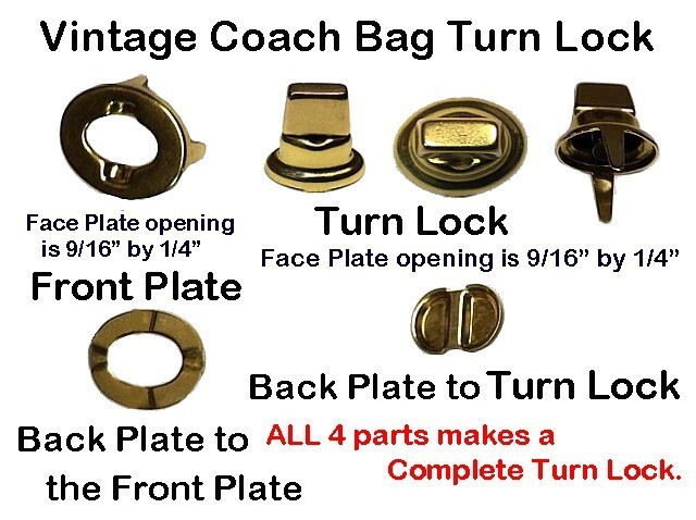 Hand Bag Replacement Part ~ Old Style Coach Purse Turn Lock ~ Solid Brass Finish