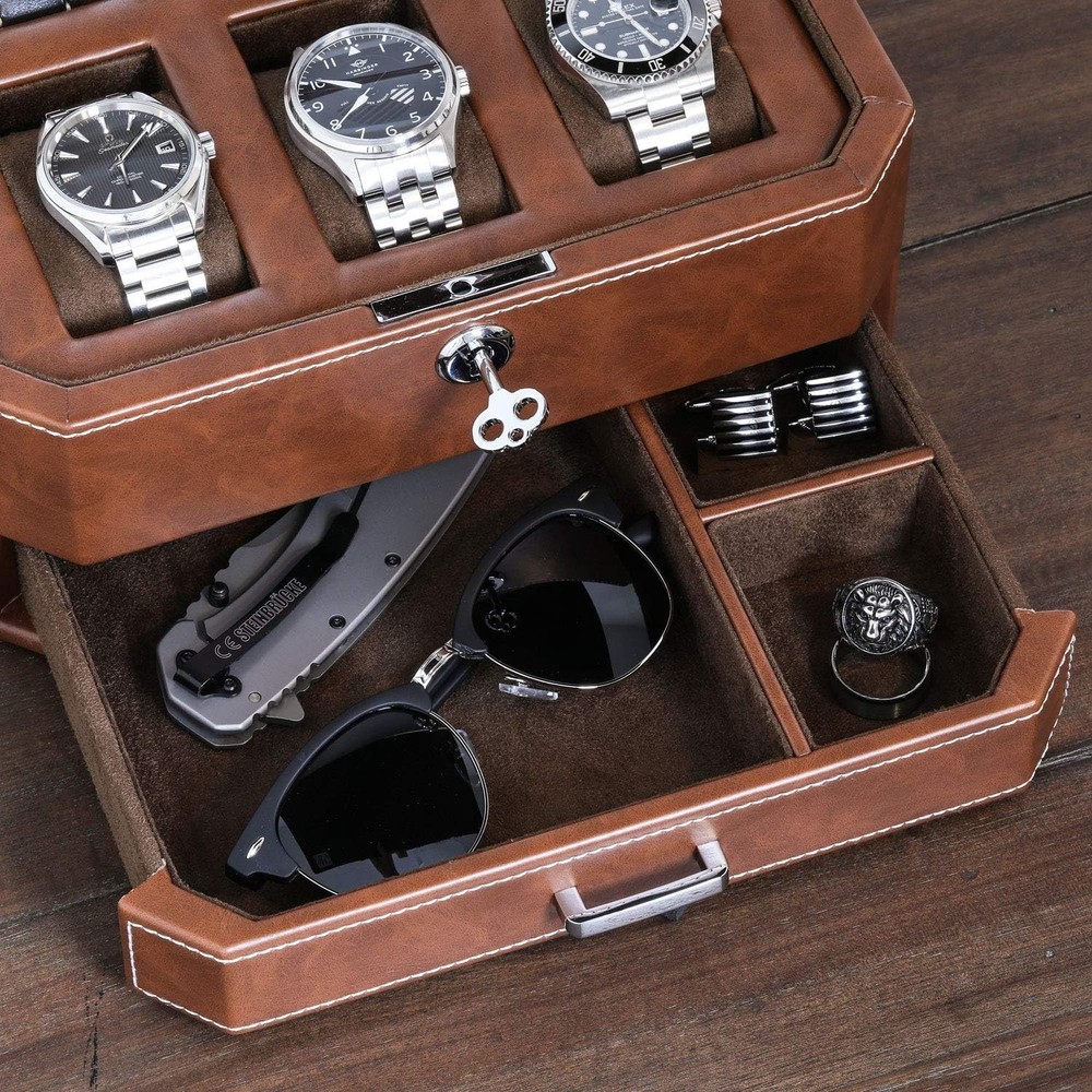 Modern Leather Watch Display Case - Drawer Organizer