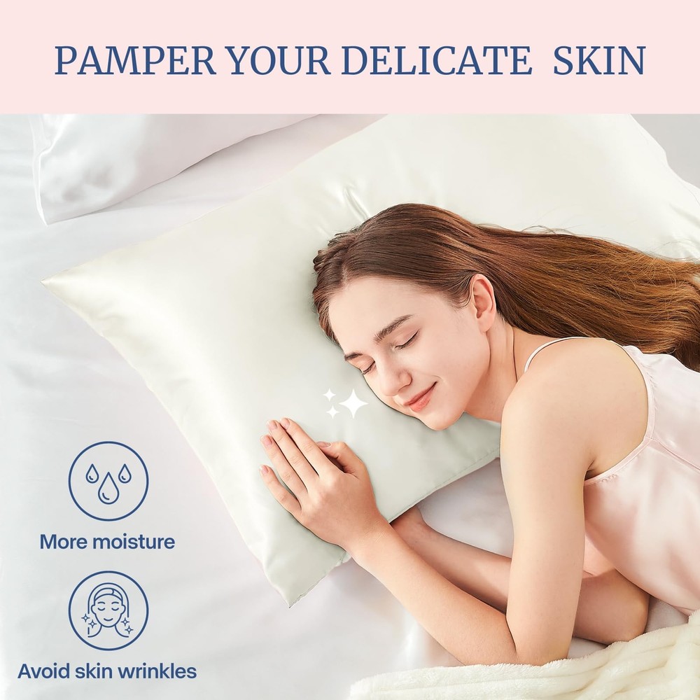 Silk Feel Pillowcases, Standard Size 20x26, 4 Pack, Ivory White