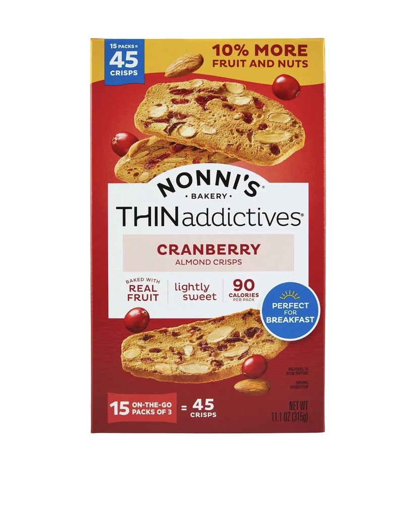 Nonni's THINaddictives Cranberry Almond Crisps 15 pk.