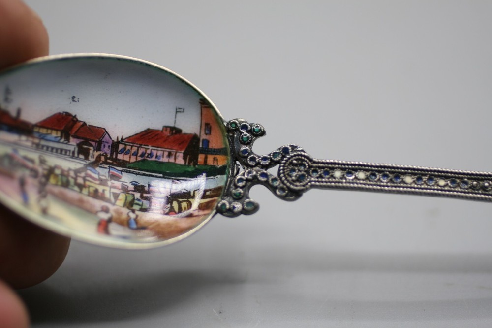 800 Silver Enamel Souvenir Spoon Z1