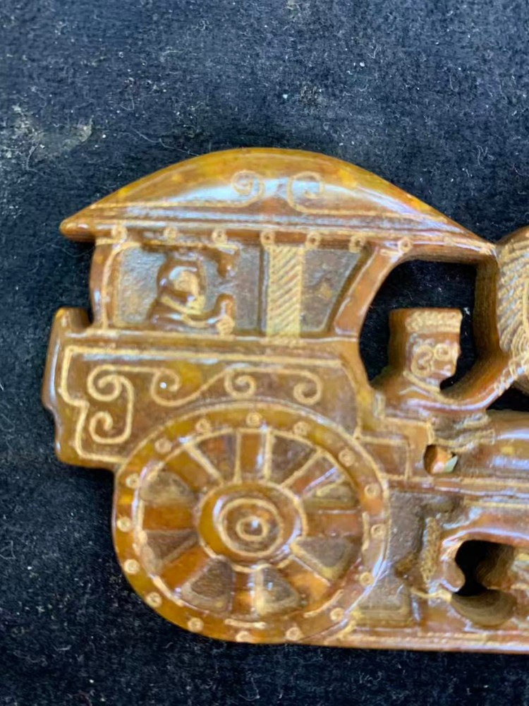 Nice Chinese Old Jade Hand Carved *Carriage* Plaque !!!!