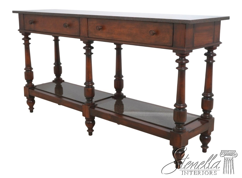 71957: HENREDON Acquisitions Walnut Finish Marble Top Server Console Table