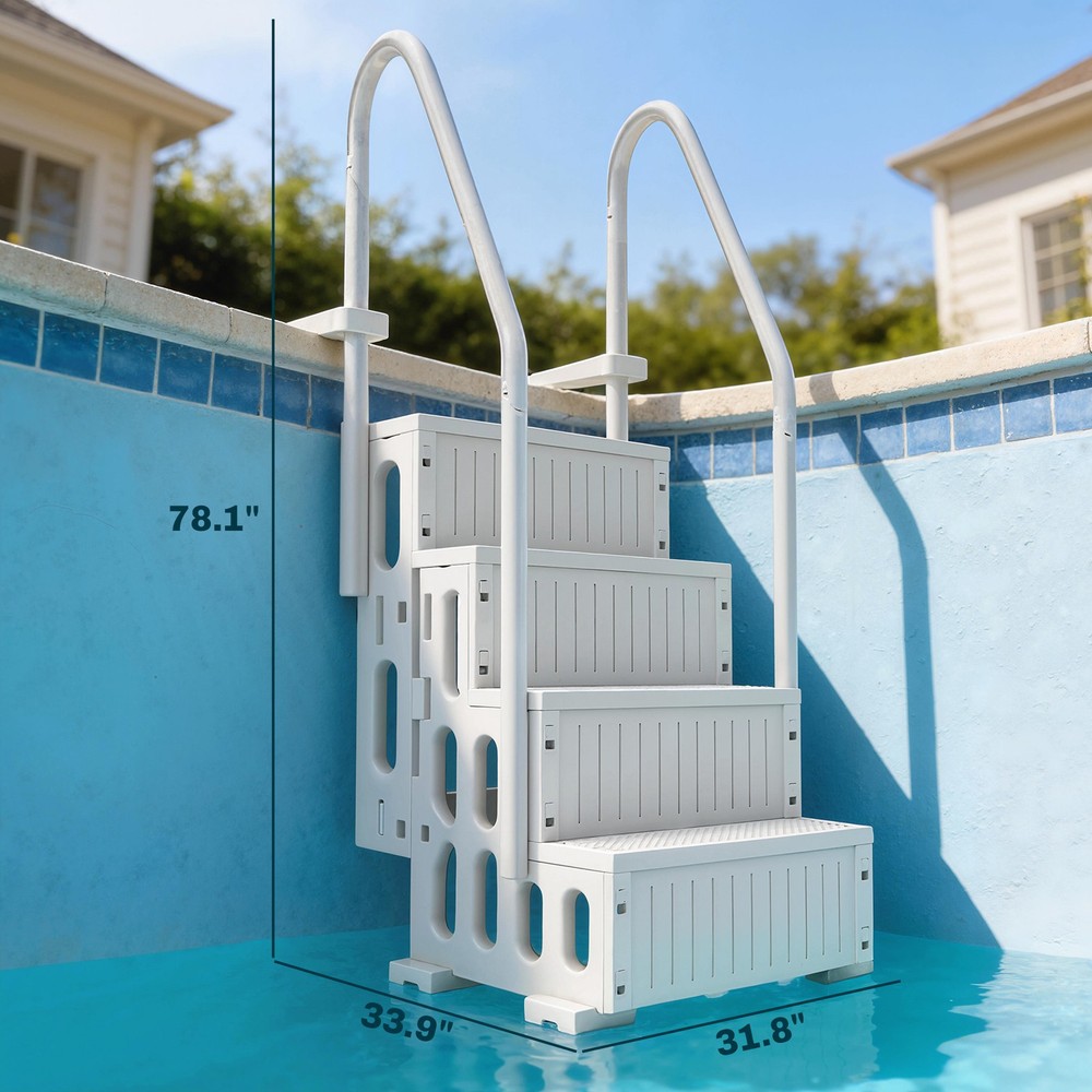 Swimming Pool Ladder Adjustable 4-Step, Cream White, White