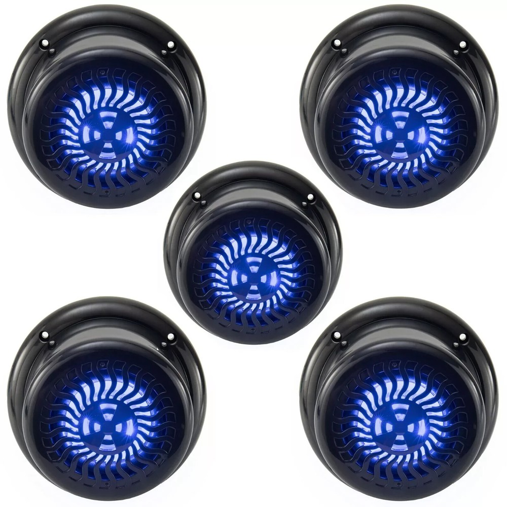 RV Exterior Speaker Set 5.25" Black Wavy Blue Lighted LED Waterproof Flush Mount