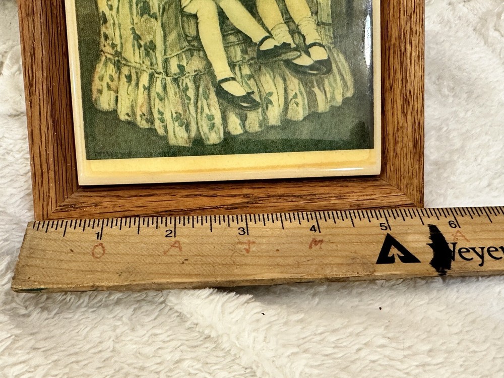 Framed Ceramic Tile Reading Hour 1920s Good Housekeeping Image
