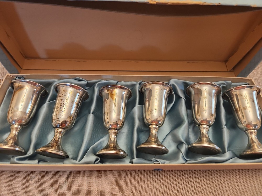 Vintage STERLING cordial Goblets Set 6 Original Box New