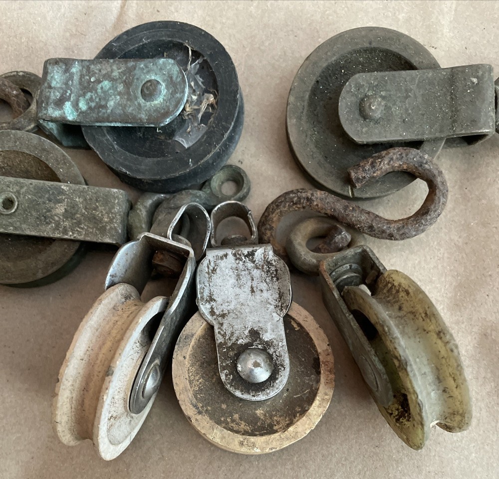 Vintage Pulley Lot Rustic Primitive 6 Pcs