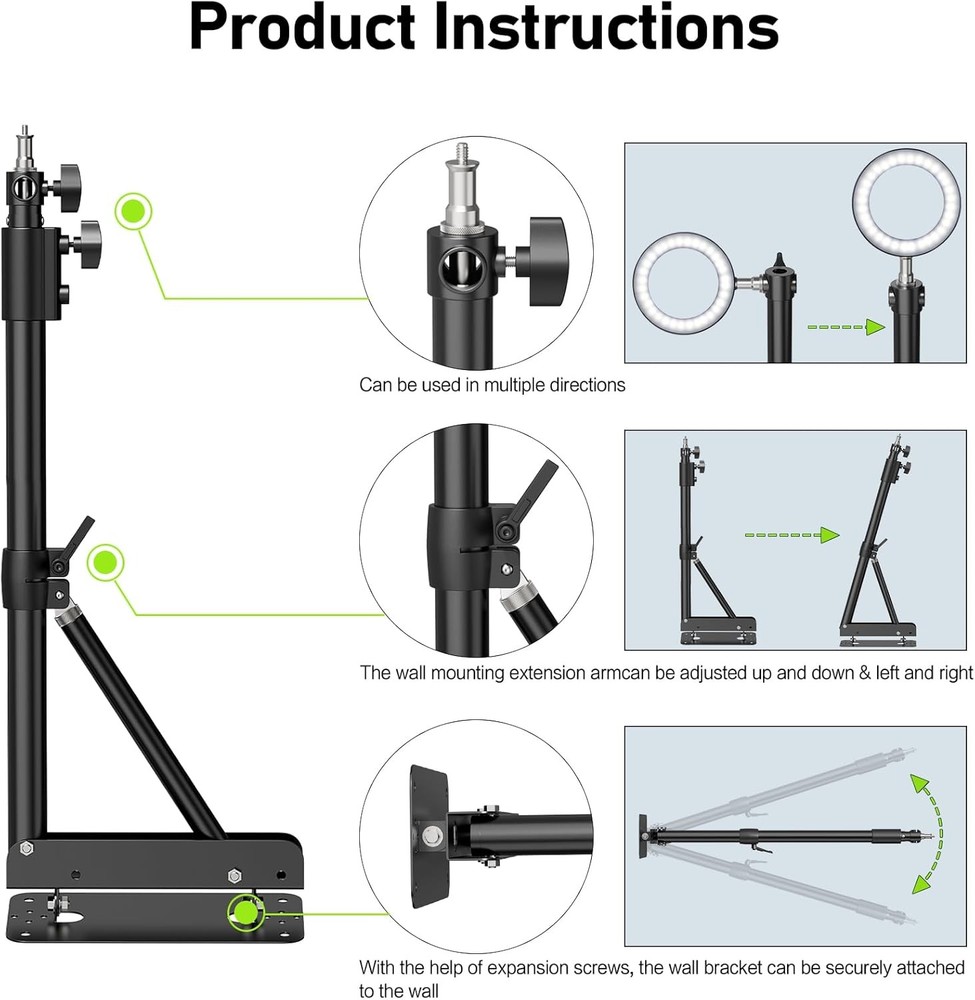Wall Mount Ring Light Boom Arm 4.3ft Studio Video