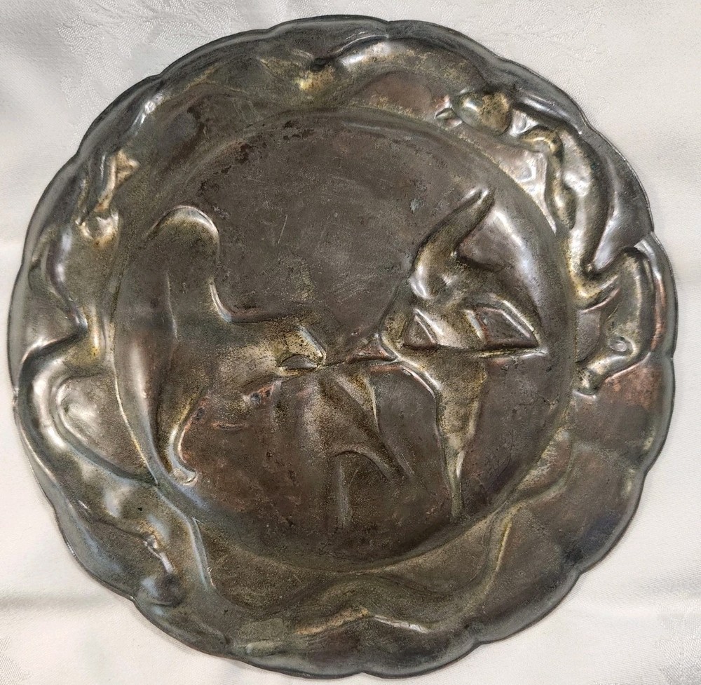 Vintage Brass Plate Featuring Samurai vs Tiger