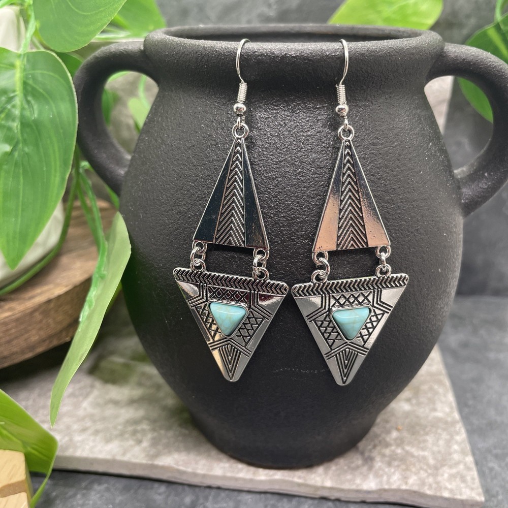 3” Silver-tone Boho Retro Earring Set Drop Dangle New Free Ship B6373