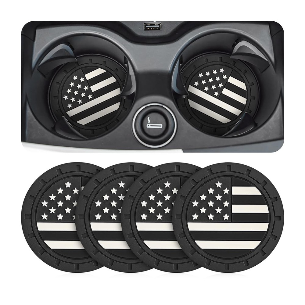 Osilly Car Cup Holder Coasters, 4 Pack American Flag Insert Black