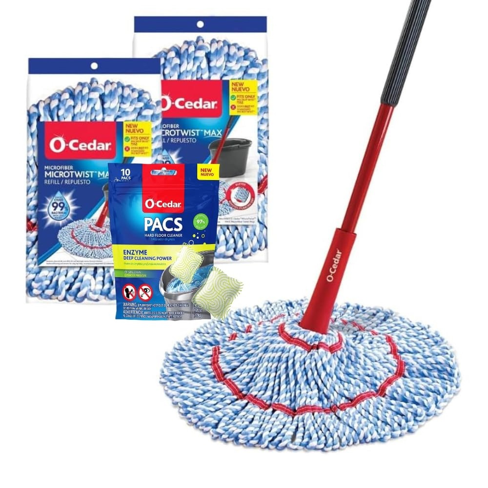 O-Cedar MicroTwist MAX Microfiber Mop with 2 MicroTwist MAX Refills and Citru...