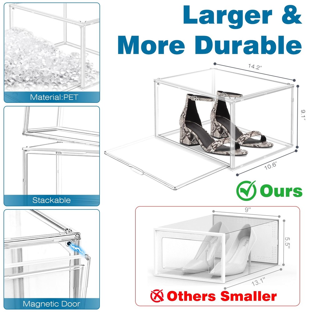 10 Pack Acrylic Shoe Storage, Size 15 Acrylic Sneaker Box Clear Stackable Sho...