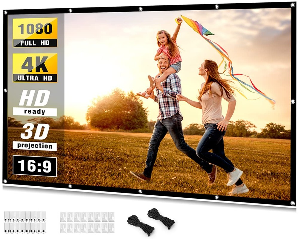 100" Projector Screen - 4K HD Foldable Double Sided for Home & Office