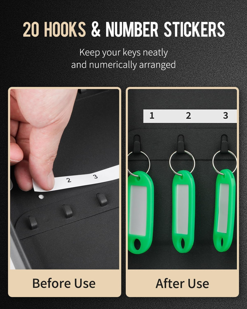 20 Position Key Cabinet with Key Lock Wall Mounted Black Security Storage Box St