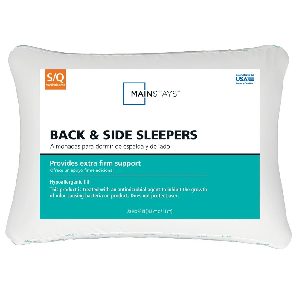 (2 pack) Mainstays Back & Side Sleeper Bed Pillow, Standard/Queen - Extra Firm S