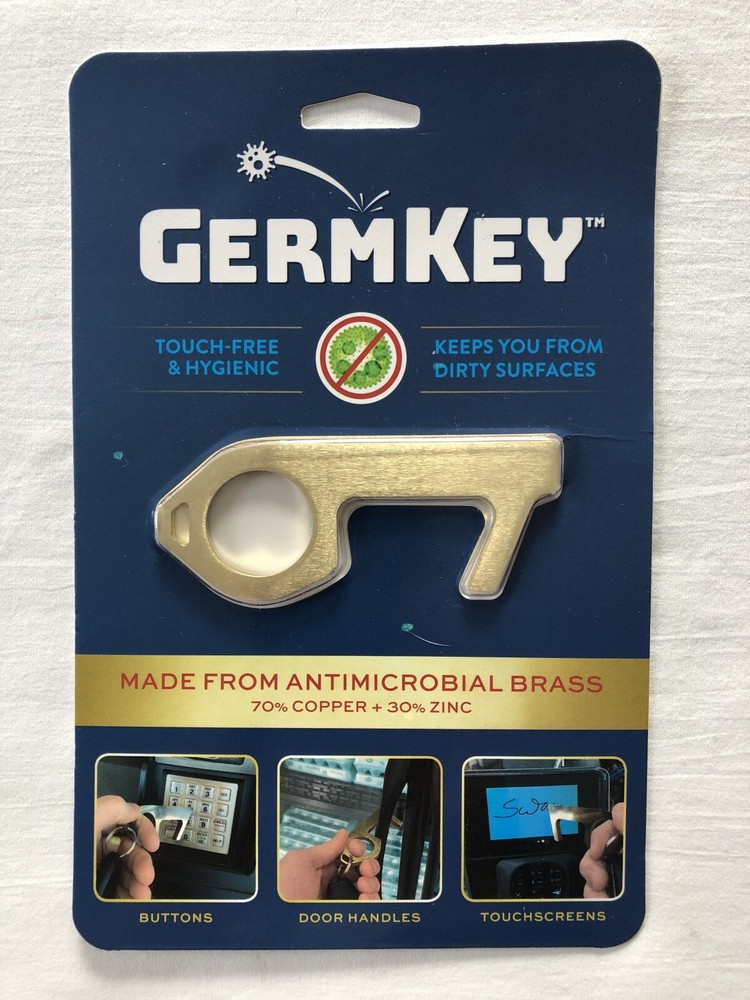 GermKey Solid Brass Antimicrobial Hand Tool Contactless Door Open Button Push