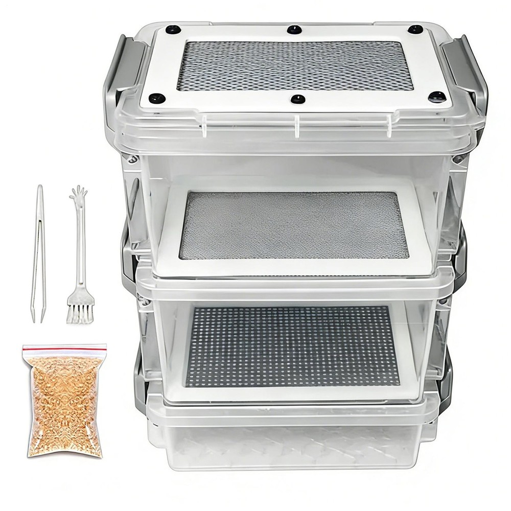 Breadworm Breeding Box 3-Layer Silkworm Feeder Bin Corn Worm Breeder Box