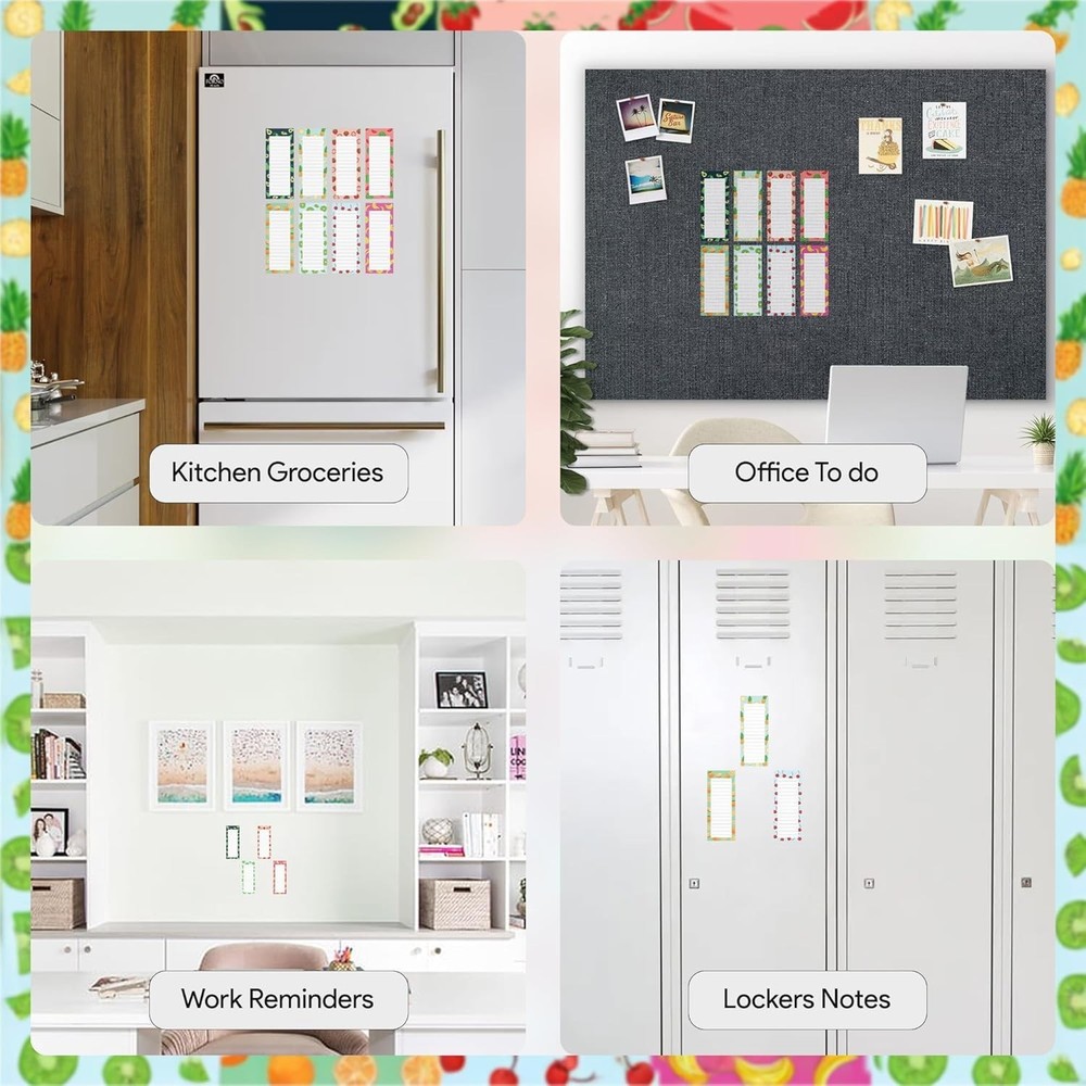Bulk Pack of 8 Magnetic Notepads – Fruit Designs for Easy Note-Taking