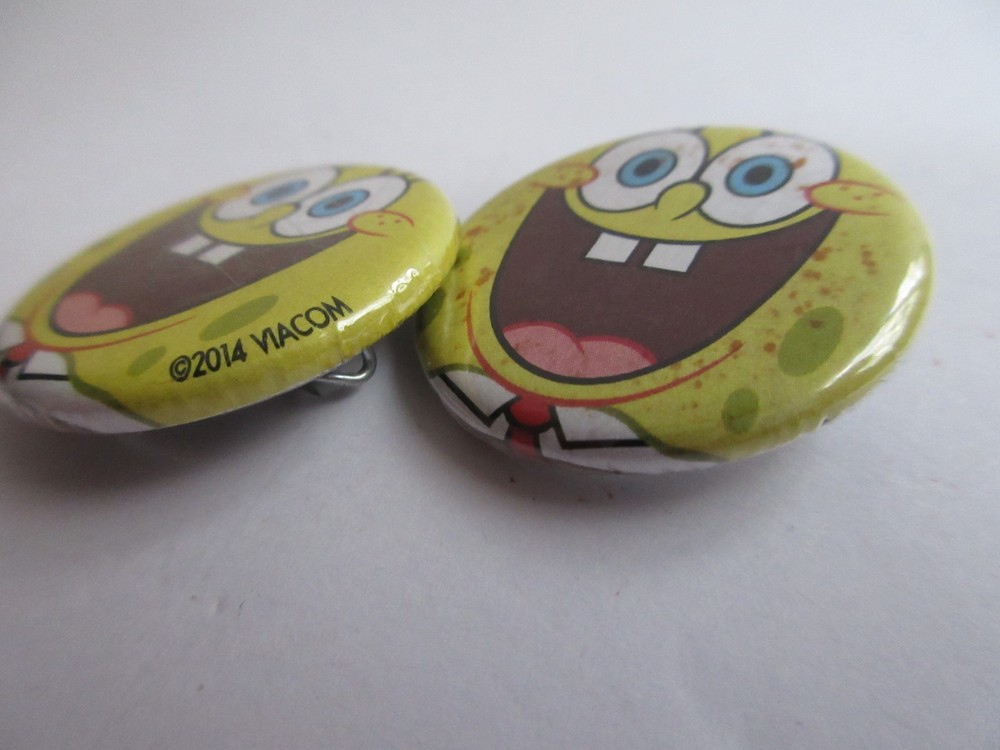 2 SpongeBob SquarePants 1.25" Push Back Pin Button Viacom 2014