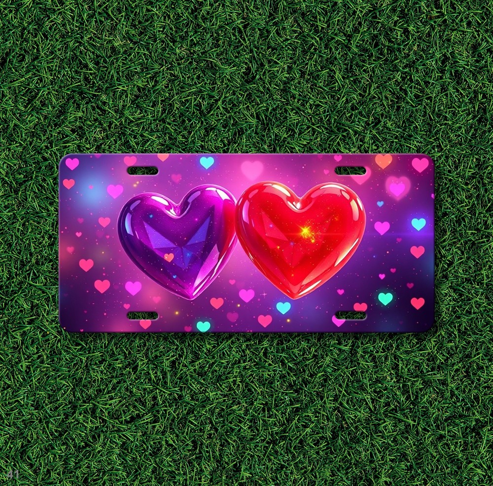 Bright Hearts License Plate Optional Text Auto Tag Birthday Gift