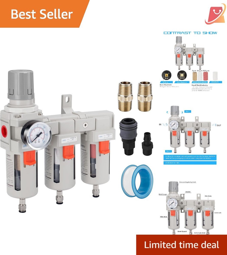 Three Stage Air Drying System 5 Micron Filters Coalescing Air Regulator 3/8"