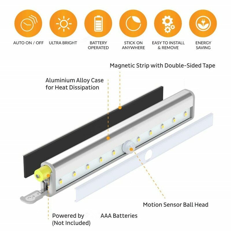 Wardrobe 6 LEDs Motion Sensor Light Cupboard Bed Lamp LED Under Cabin Night PIR