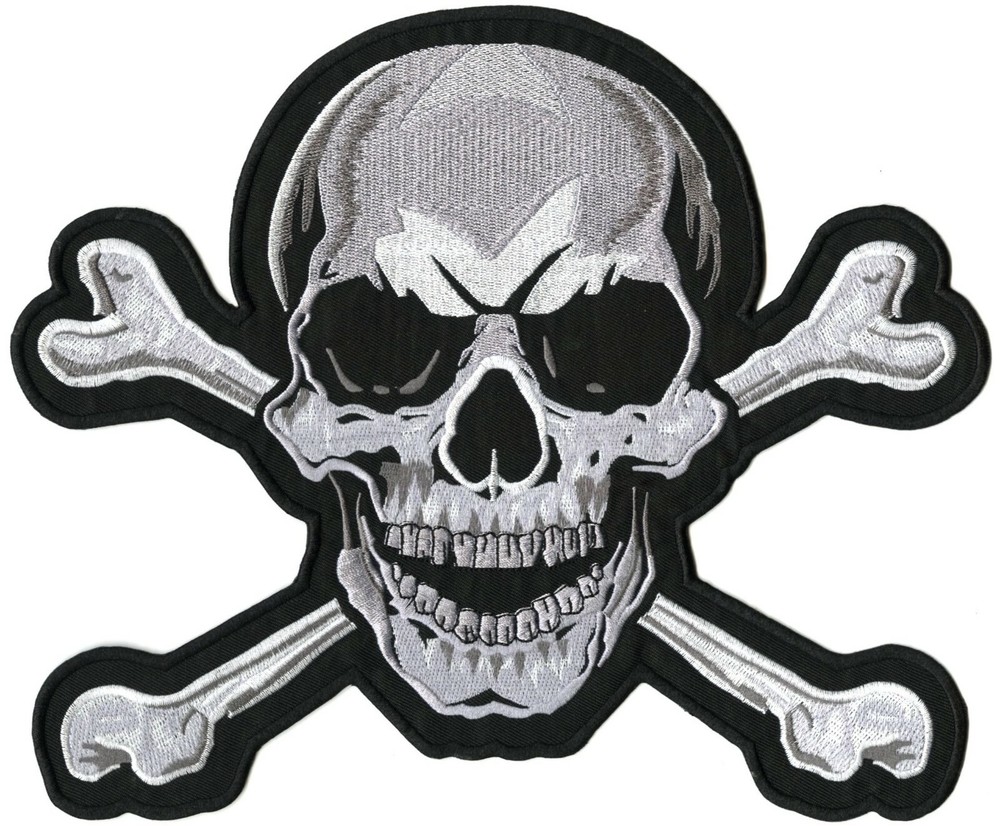 SKULL & CROSSBONES Patch 10" | Skeleton Half Skull | Embroidered Iron On Large