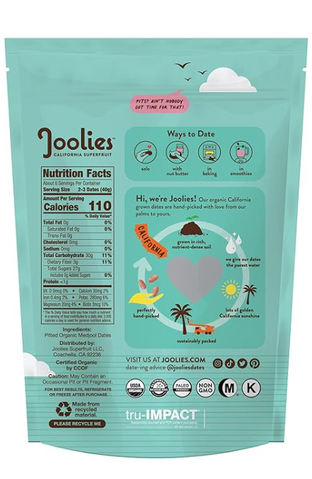 Joolies Organic Pit Free Medjool Dates-Pack of 2