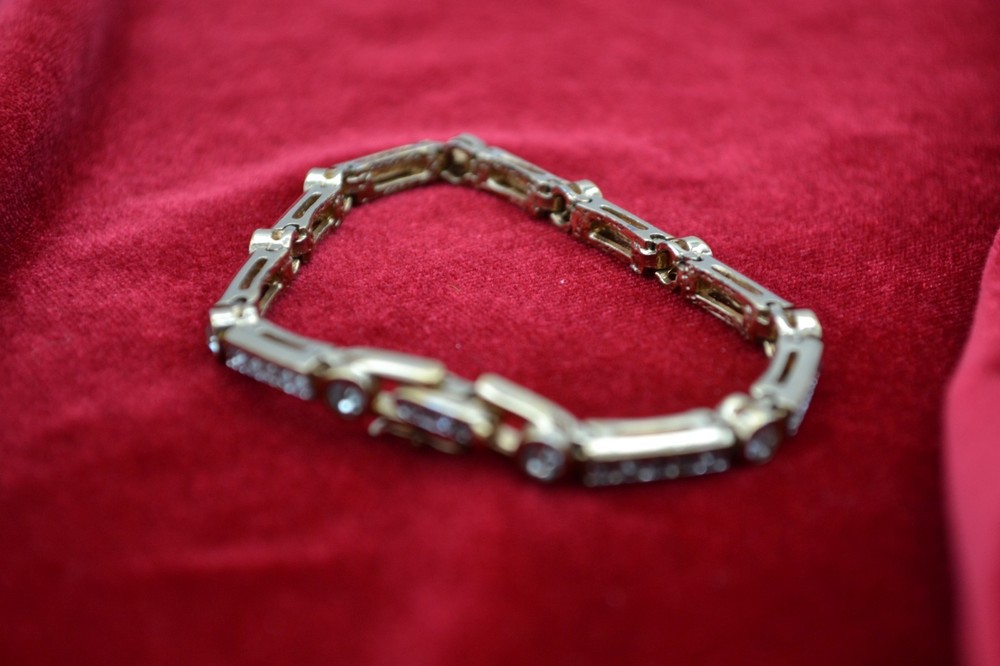 Panetta Signed Gold Tone & Crystal Link Bracelet