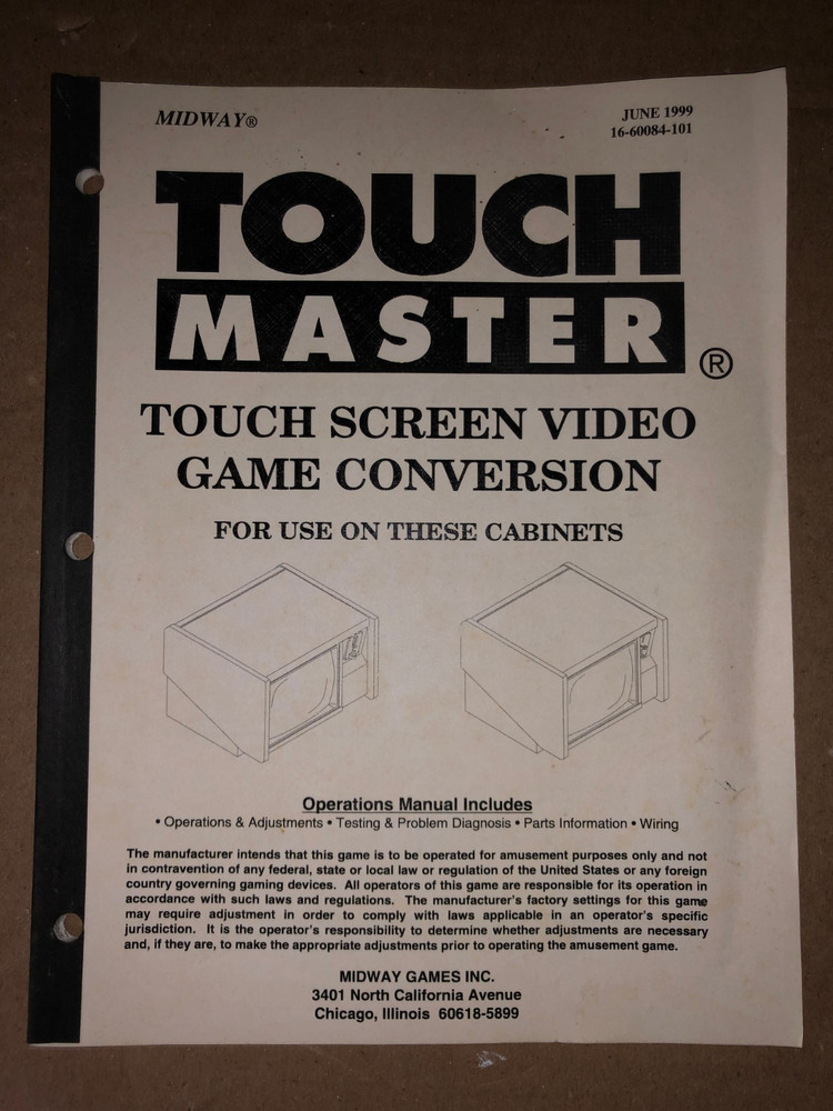 TOUCH MASTER OPERATION ARCADE MANUAL ORIGINAL