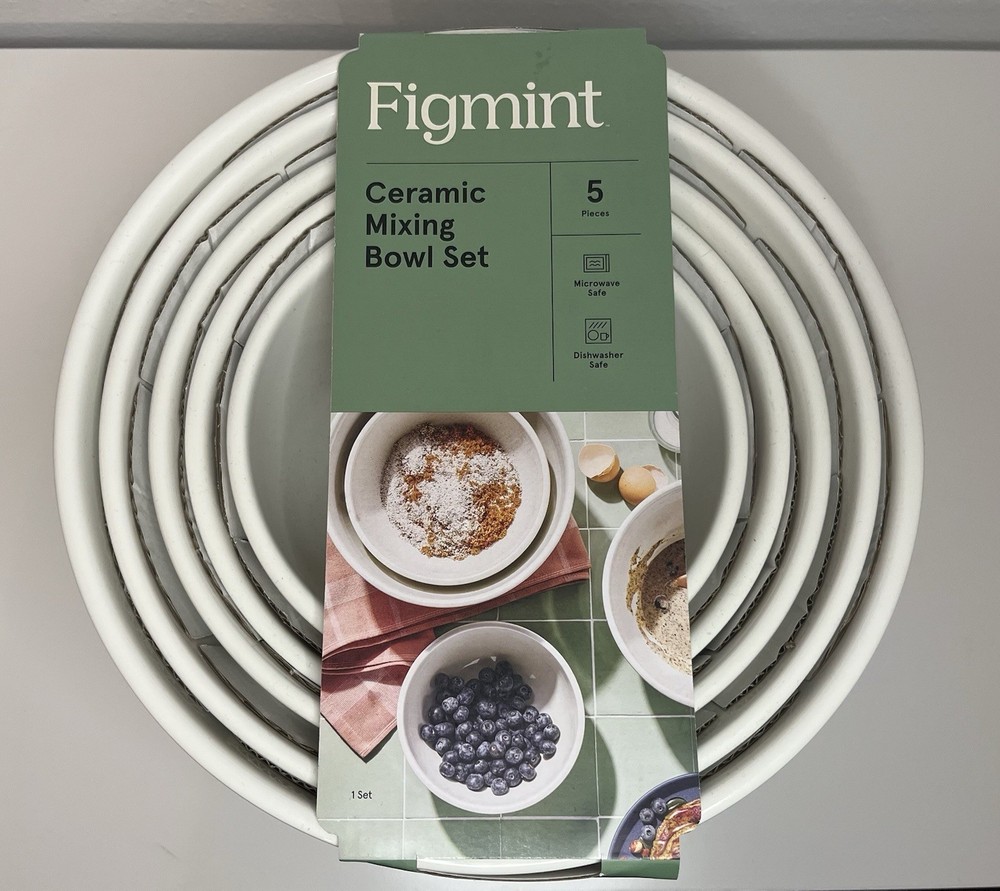 5pc Earthenware Ceramic Mixing Bowl Set Cream - Figmint