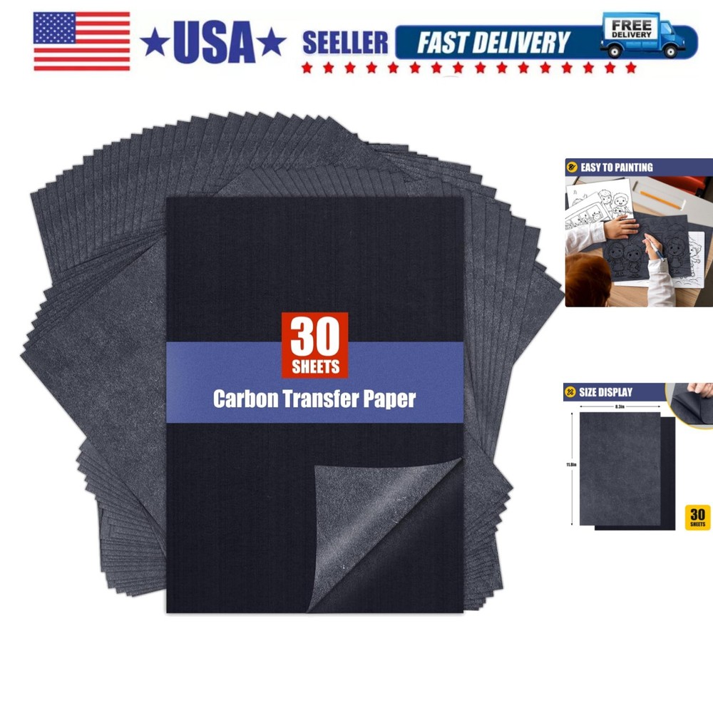 Carbon Paper for Tracing Transfer-Paper Pad, 30 Pcs Black Graphite Copy Paper...