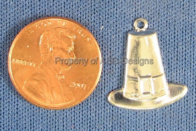 25pc S/S Plated Harvest Pilgrim Hat Charms 6138