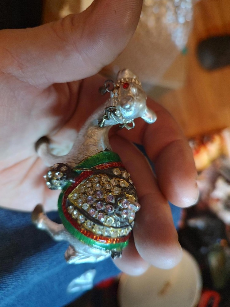 Decorative Silver Camel Figurine with Gemstone Accents