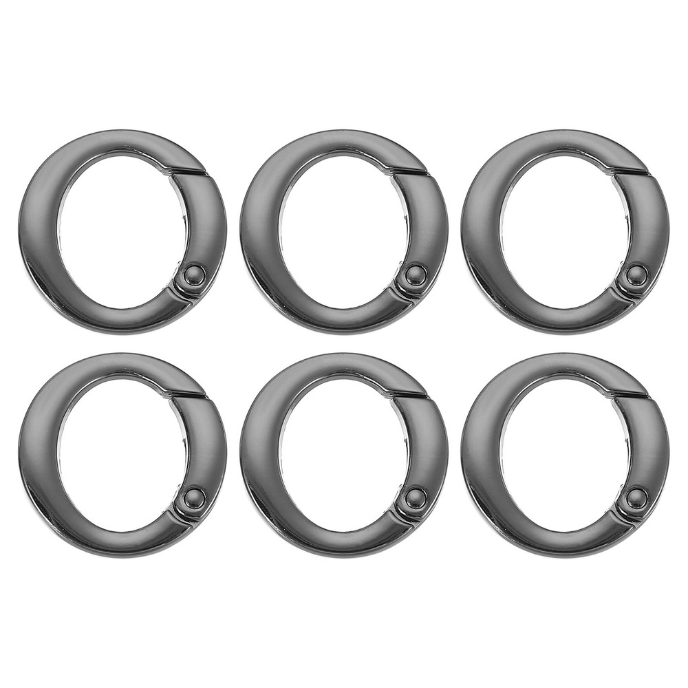 6 Pcs 25mm Round Shaped Spring Snap Keychain Clip for Purses Black