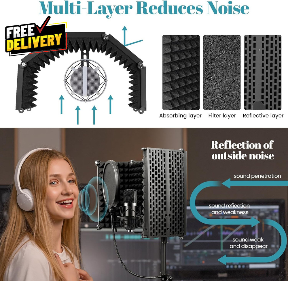 Microphone Stand w/ Isolation Shield Pop Filter Tripod Studio Recording Kit