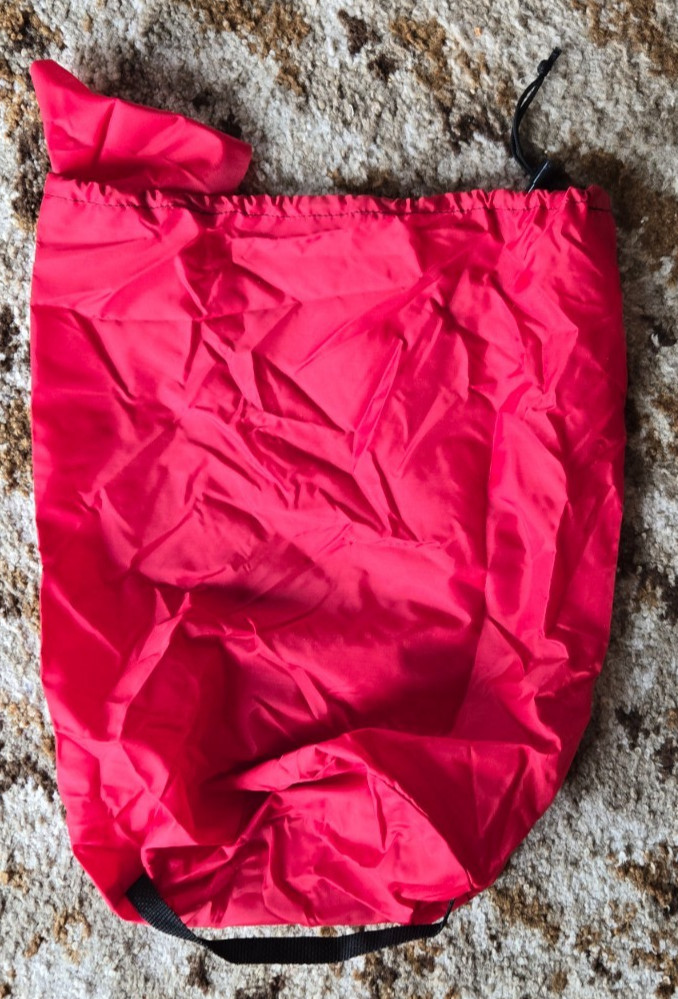 Waterproof stuff sack, red, with drawstring closure flap seal. Large.