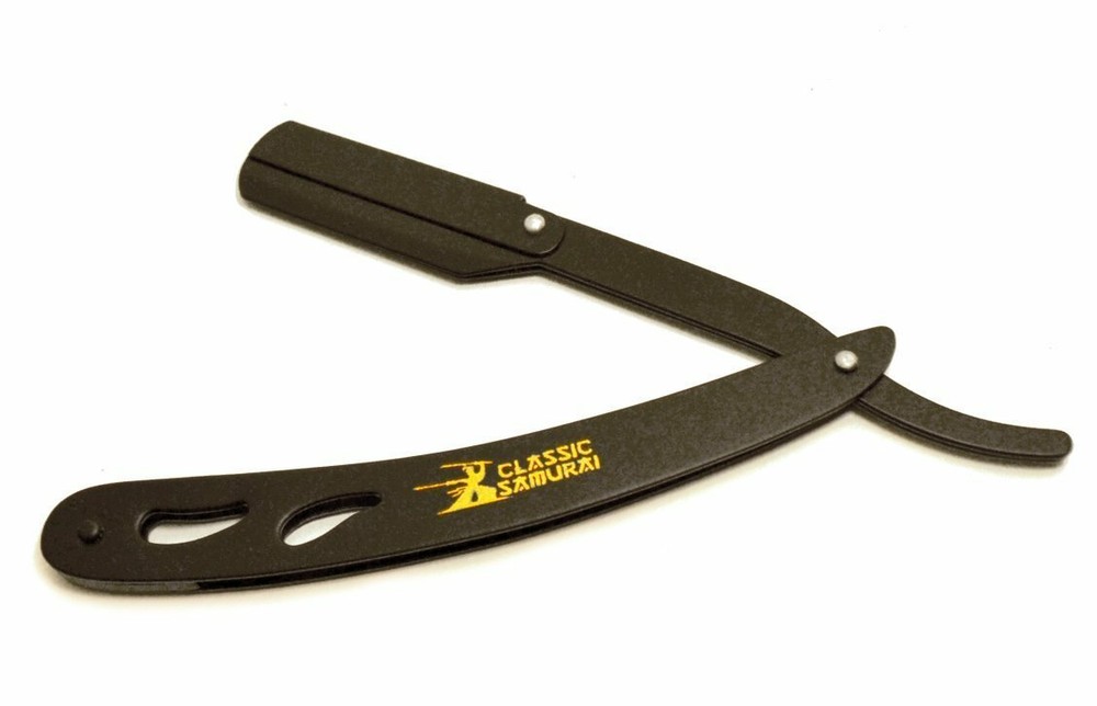 Classic Samurai Matte Black Folding Straight Razor + 100 Lord Single Blades
