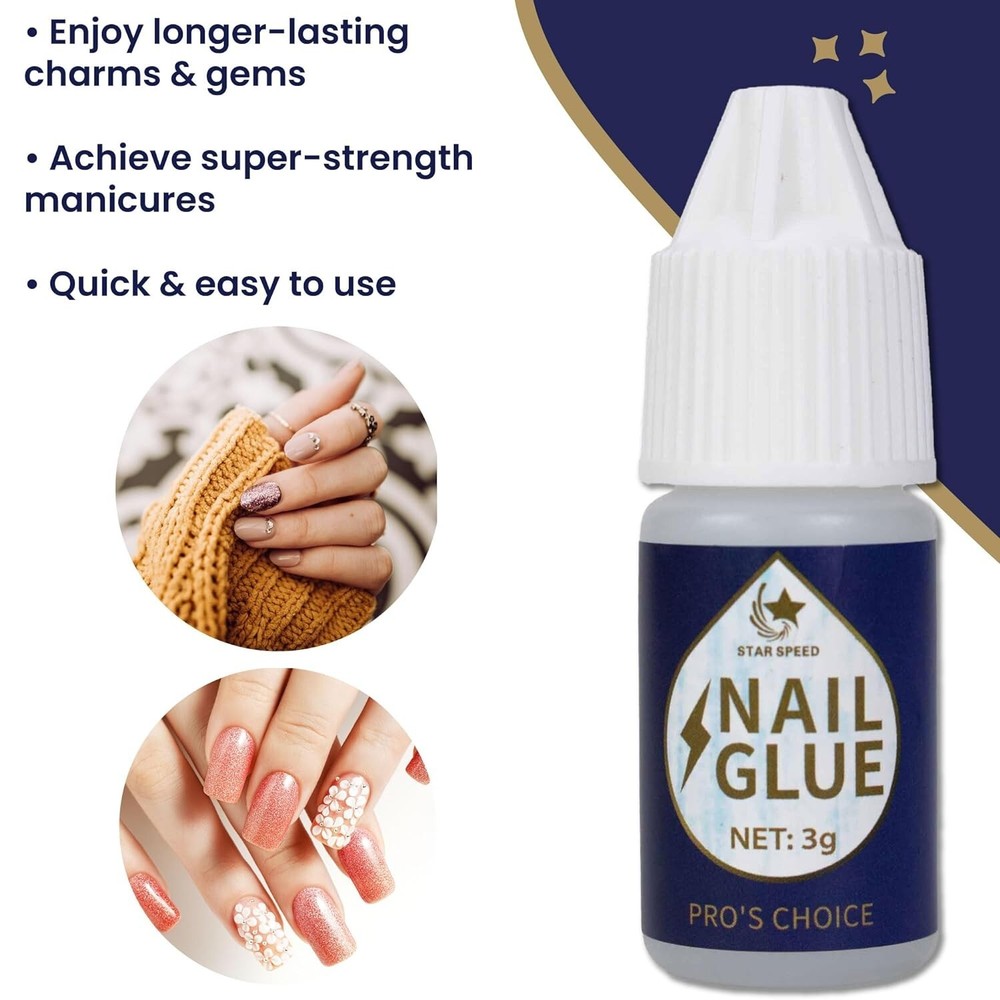 3g Nail Glue, Plastic Bottle, Colorless Liquid, 5 Count