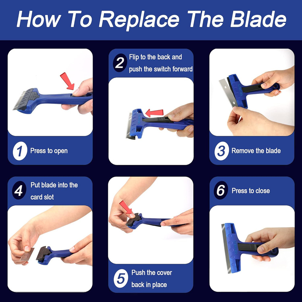 Razor Blade Scraper, 4" Scraper Tool with 10 Extra Replacement Metal Blades, Raz