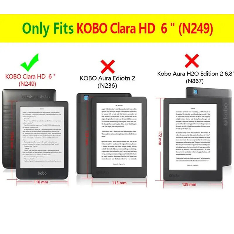 For Kobo Clara HD 2018 6" Smart Folio Cover E-book Reader Case With Hand Strap