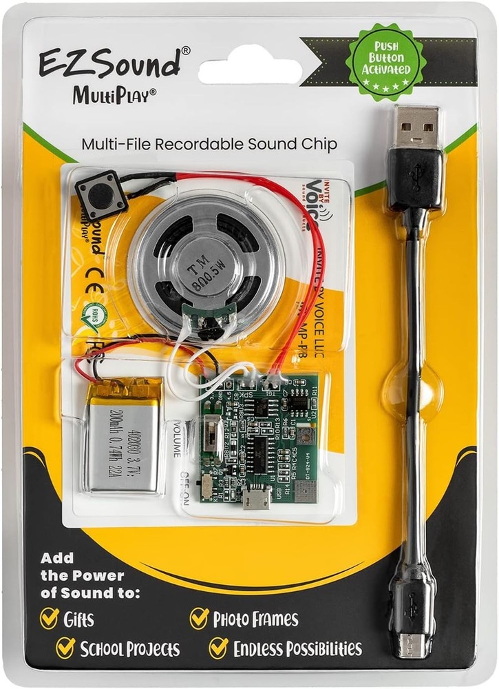 Multiplay Push Button Recordable Sound Chip | Plays Multiple Recordings | Rec...